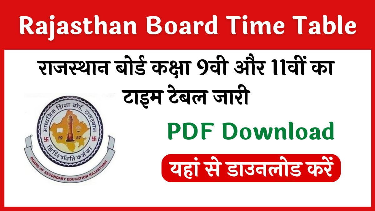 Rajasthan Board 9th 11th Yearly Exam Time Table 2024